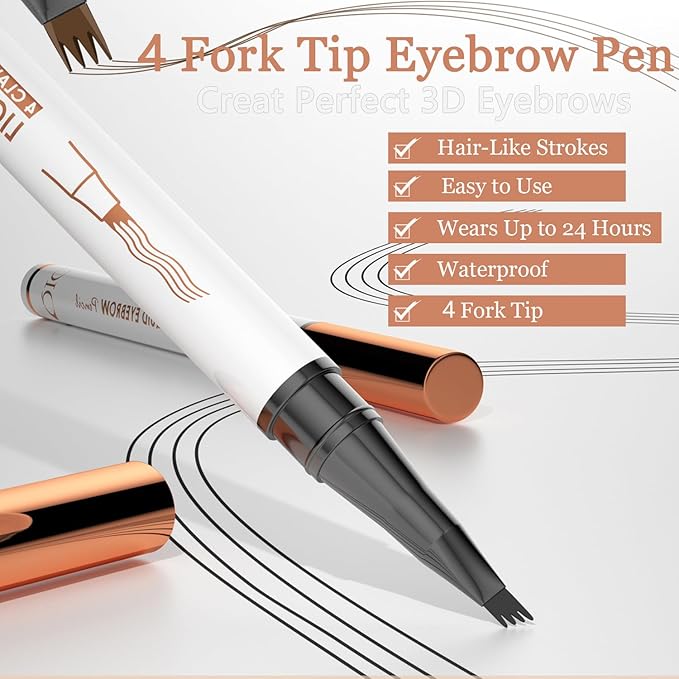 Microblading Eyebrow Pen-Upgraded Eye Brow Pencils for Women Brown with Micro-Fork Tip Applicator, Smudge-Proof and Waterproof Eyebrow Pencil for Natural Hair-Like, Last All-Day, Dark Brown
