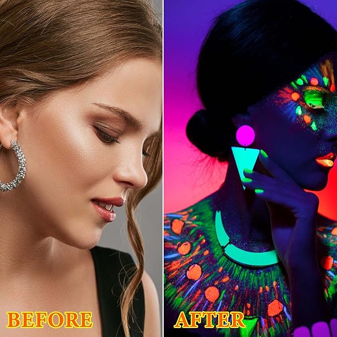 12 PCS Glow Body Paint Set,Glow in Dark Face Glitter Paint Body Glow Powder Neon Party Supplies Facial Highlighter Kits for Adults&Kids,Body Makeup