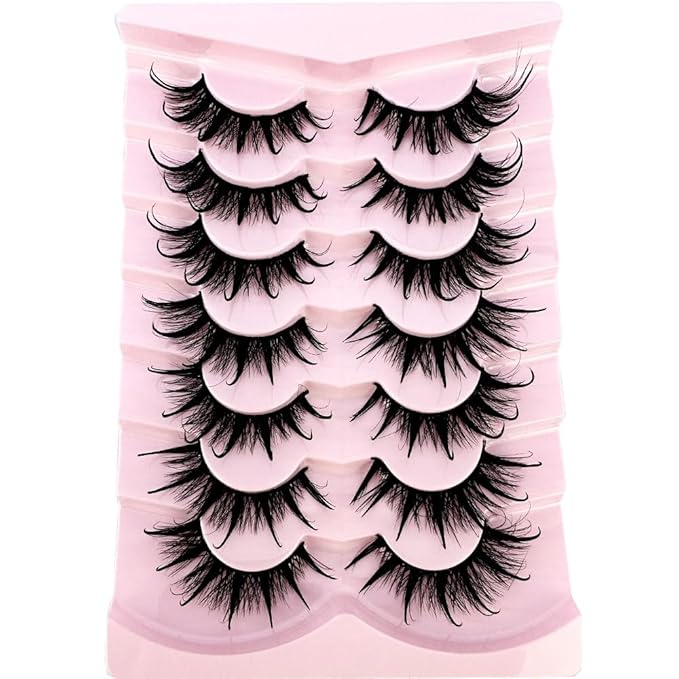 HBZGTLAD NEW 7pairs Cat eye Eyelashes 3D Natural False Lashes 5d Fluffy Soft Cross Manga Lashes Wispy Natural Eyelash Extension Makeup (DT02-6)