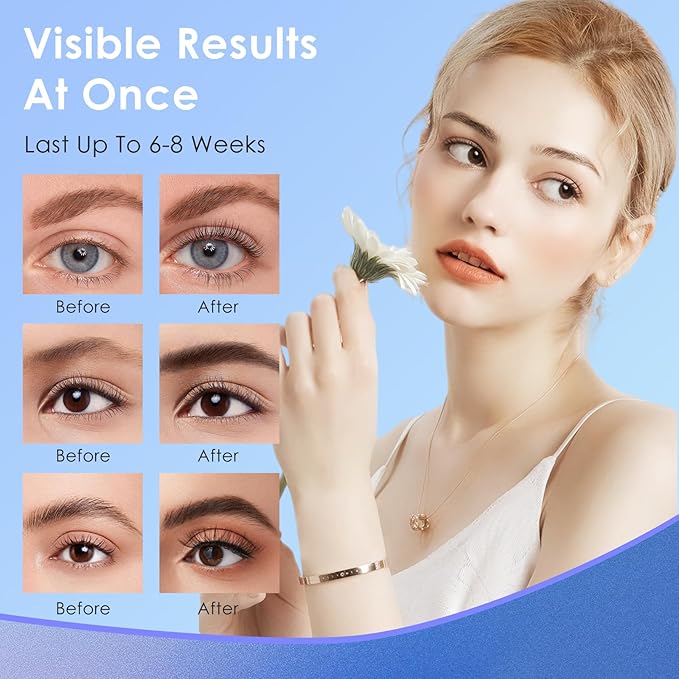 4 In 1 Lash Lift Kit & Brow Lamination Kit with Black Color, Eyelash Perm Kit at Home for Beginner, Salon-Quality Lash Curling with Detailed Instruction, Safe and Effective Result, Lasts For 6-8 Weeks
