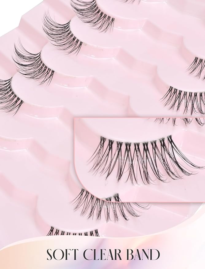 Wispy Half Lashes - Natural Corner Lashes 3/4 False Eyelashes Clear Band W07