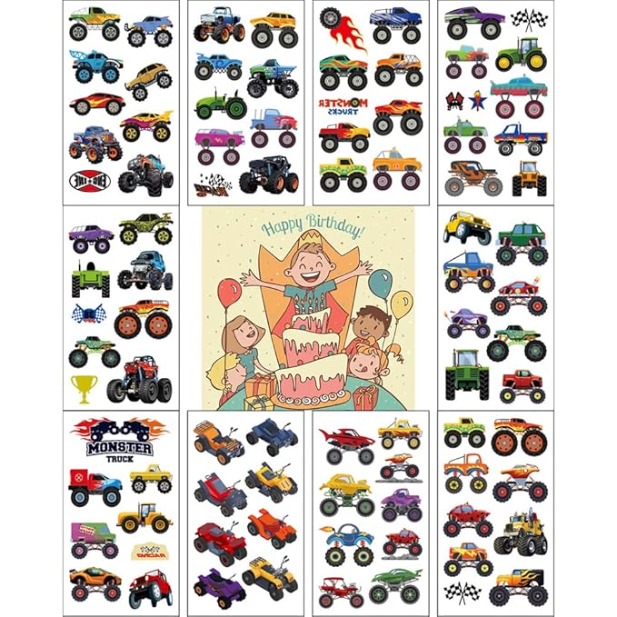 (Pack of 10 Sheets) Racing Car Waterproof Temporary Tattoo Stickers for Kids Boys and Girls, Party Favors Decorations
