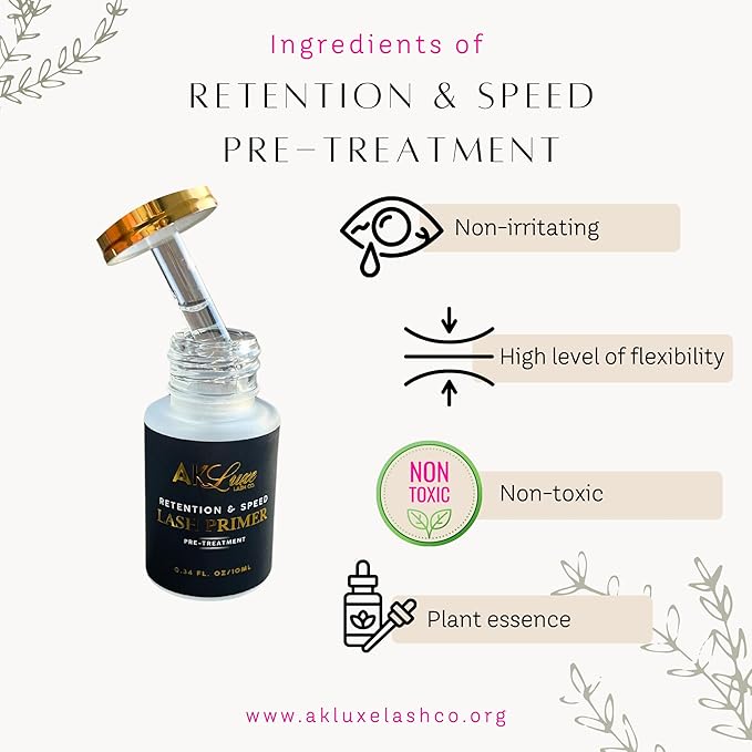 AK Lash Primer | Retention & Speed Pre-Treatment 10ml - Boosts Adhesion, Improves Bond Retention, Ideal for Natural Lashes and Eyelash Extensions, Semi-Permanent Eyelash Extension Supplies