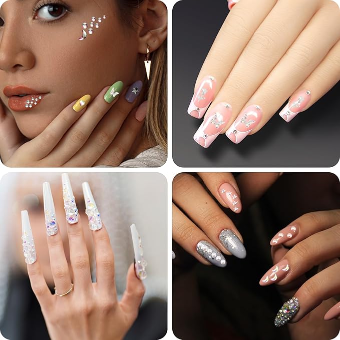 4 Sheets Face Gemstones, Self-Adhesive Face Diamonds Stickers Rhinestones for Makeup Hair Gems Pearl Face Rhinestone Tattoos for Women Girls Face Eyes Nail Hair