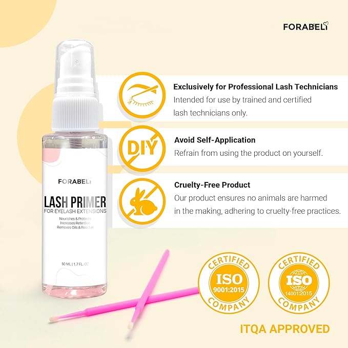 Forabeli Lash Primer for Lash Extensions Spray 50ml - Pro-Grade, Faster Prep for Superior Eyelash Retention