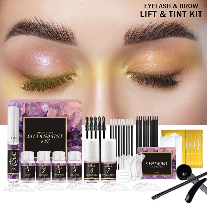 Lash Lift Kit & Brow Lamination Kit, 2 in 1 Eyelash Perm Kit & Eyebrow Lamination Kit, Semi-Permanent DIY Perm Kit for Lashes Brows for Home DIY Salon, Quick Lifting & Voluminous Coloring#1