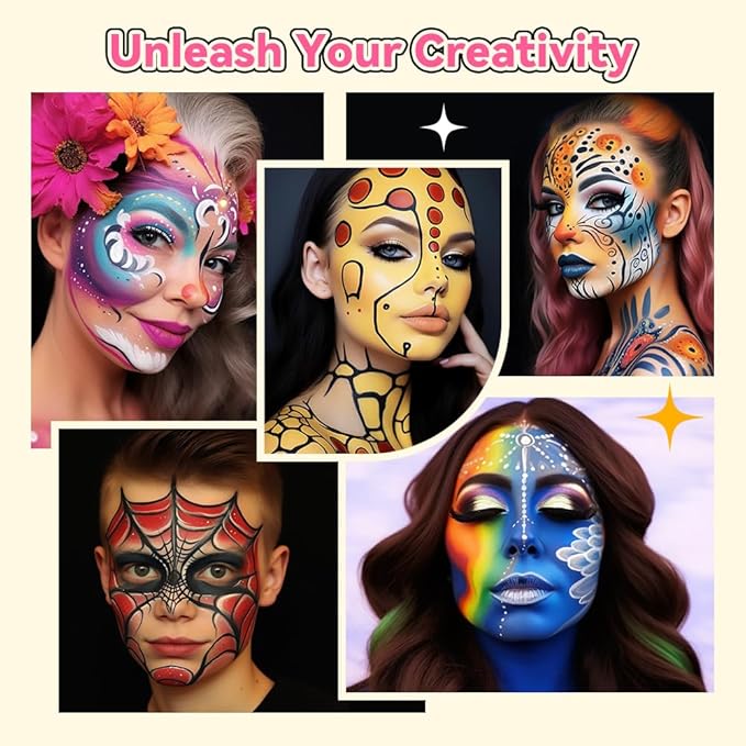 Janolia Rainbow Face Paint + 20 Colors Face Painting Kit for Kids, Water Activated Face Paint Kit for Halloween Carnival Easter
