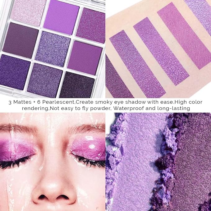 Purple and Pink Glitter Eyeshadow Palette Makeup,Lavender Mauve Light Pink Baked Eye Shadow Palette,Highly Pigmented Purple Makeup Pallet Long Lasting Waterproof Blendable Womens Eyeshadow