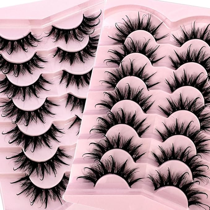 HBZGTLAD NEW 7pairs Cat eye Eyelashes 3D Natural False Lashes 5d Fluffy Soft Cross Manga Lashes Wispy Natural Eyelash Extension Makeup (DT02-5)