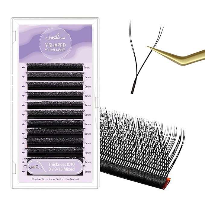 YY Eyelash Extension 0.07mm D Curl 9-15mm Mixed Tray Lash Supplies Premade Fans Y Shape Volume Lash 12 Rows Premium Faux Mink Lash Extensions (9-15 MIX, Black ;0.07 D)