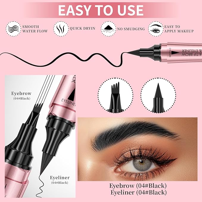 Microblading Eyebrow Pencil,2-In-1 Dual-Ended Eyeliner And Eyebrow Pen with 4-Fork Micro-Fork,Precise Brow Pen for Natural,Waterproof and Long-Lasting Eye Brow Pencils for Women(Black)