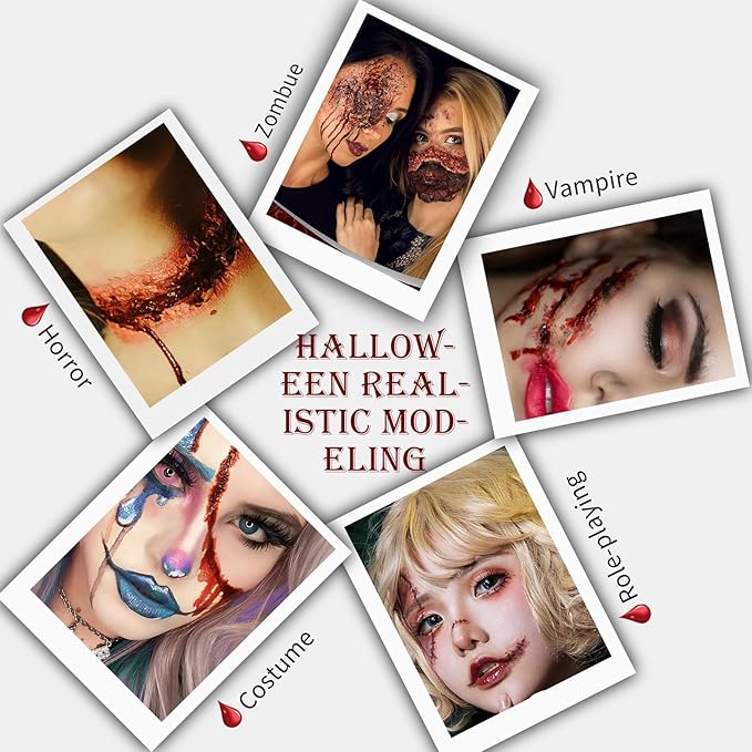 Halloween Coagulated Blood Washable, Realistic Scar Blood Halloween SFX Makeup on the Face/Body, Prefect Zombie Vampire Monster Cosplay Stage Blood Clothes Dress Up