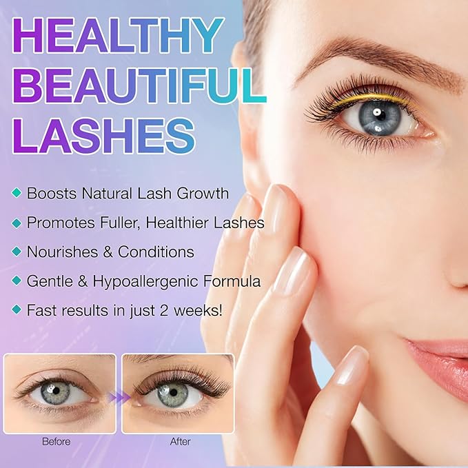 Eyelash Growth Serum, 5ml Lash Growth Serum, Lash Serum for Eyelash Growth Longer & Thicker Lash Enhancing Serum with Natural Formula Vegan & Cruelty-Free