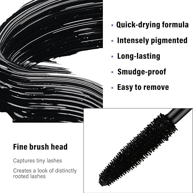 Waterproof Mascara, Black Volume and Length Lashes, Long Lasting No-Smudging Curl Mascara, Thick Mascara with Eye Makeup Aid Tool, False Lash Effect
