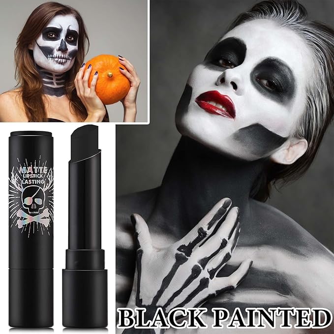 Black Face Body Paint Stick,High Pigmented Eye Black Stick Long Lasting Black Matte Lipstick Waterproof Body Paint Stick for Halloween Costume Parties Zombie Cosplay Clown Makeup