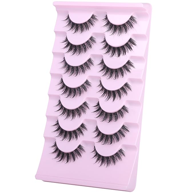 EYDEVRO Manga Lashes Wispy False Eyelashes 3D Spiky Lashes Natural Clear Band Lashes Korean Chinese Japanese Anime Lashes Fake Lashes Strip Lashes 7 Pairs Pack