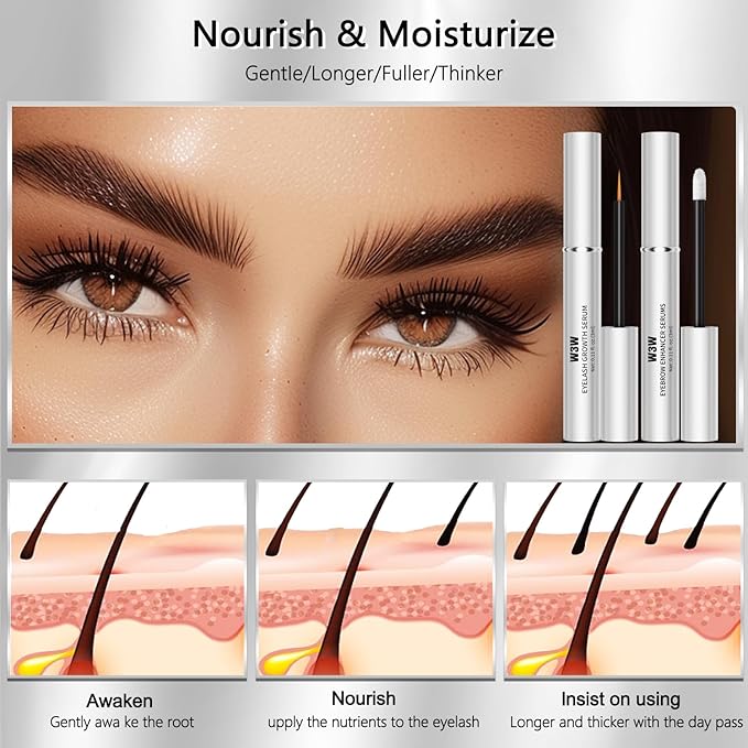 Eyelash and Eyebrow Growth Serum Two Piece Set, Eyelash Serum for Eyelash Growth Thickness, Stronger, Healthier Lashes & Brows, Longer, Fuller, and Thicker Lashes, Vegan & Cruelty-Free (3ml+3ml)