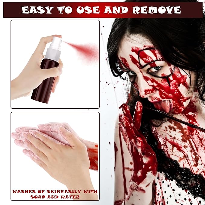 Halloween Fake Blood Makeup Kit - Realistic Washable Fake Blood Spray for Face, Body & Clothes - Vampire, Zombie & Monster Cosplay Effects