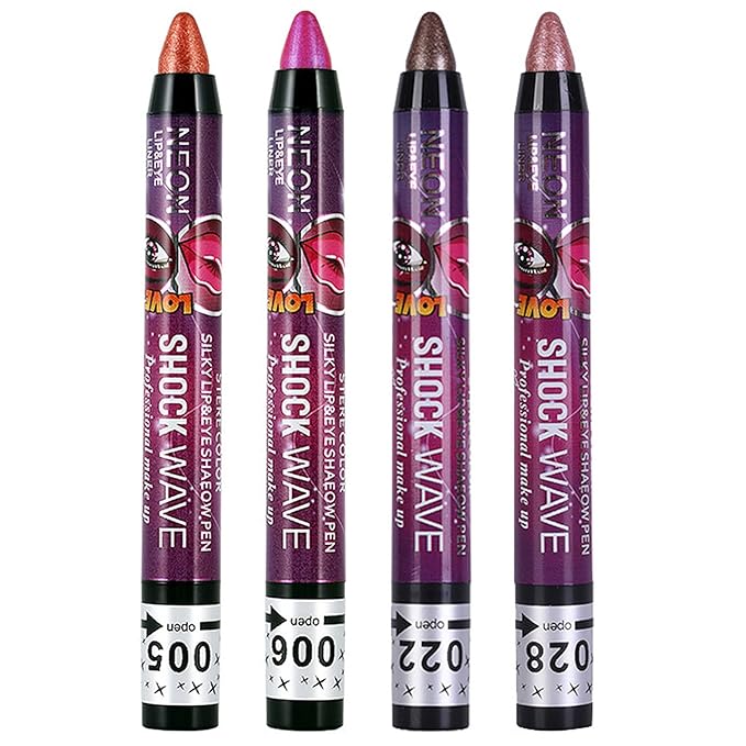Vtrem 4 Colors Red Copper Light Brown Shimmer Glitter Eyeshadow Pen Lip Pen 2-in-1 Lying Silkworm Highlighter Eye Shadow Pen Waterproof Long Lasting Eye Shadow Set Pen Eyeliner Kit