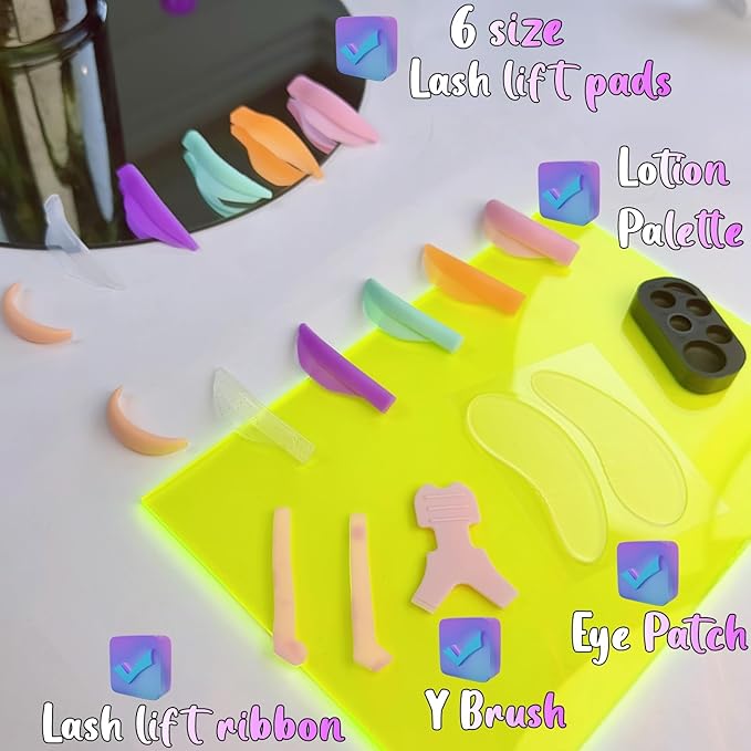Katya Vinog Lash Lift Shields L Curl - Eyelash Lifting Shield, Bright Lami Lamination Roller, Silicone Perm Rod, No Glue On Eyelids, Soft Perming Pad Set for Lift and Tint - Ribbons & Eye Patches