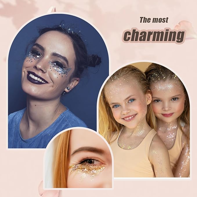 Face Body Glitter, Hair Glitter Sparkles Chunky Face Glitter Gel for Girls Makeup Singer Concerts Mermaid Festival Sequins Face Paint (3pc White)