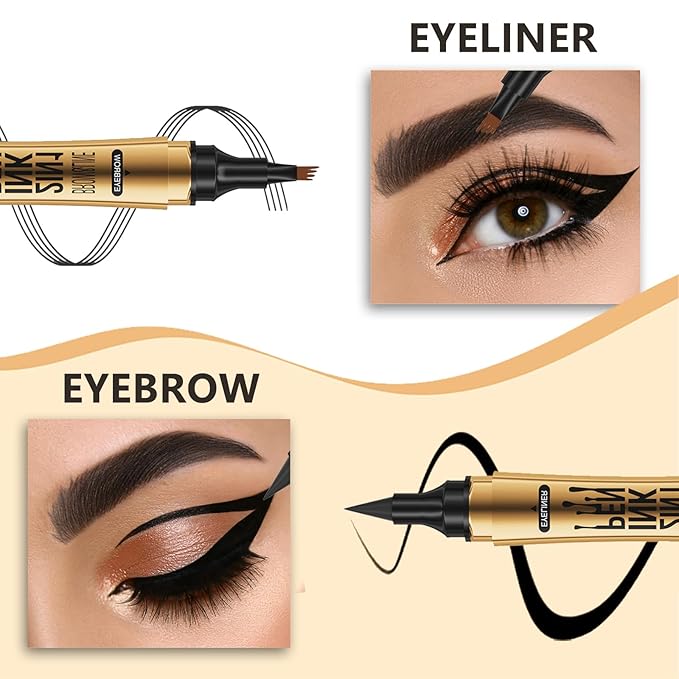 Microblading Eyebrow Pen,2-in-1 Eyebrow Tattoo Pencil 4 Fork Tip with Eyeliner,Multifunction Double Head Waterproof Eyebrow Pencil Create Natural Looking Brows (Black)