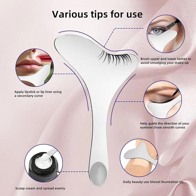 2Pcs 304 Stainless Steel Eyeliner Stencil, Multi-functional Facial Massage Scratching Tool, Eyeliner Aid, Eyeliner Eyelash Lipstick Eyeshadow Applicator Aid. Multi-functional eye make-up tool.