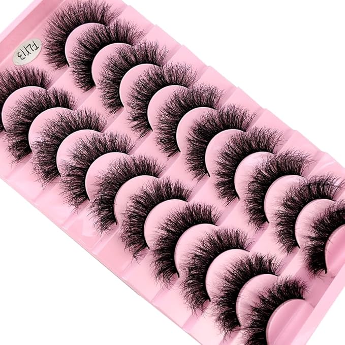 HBZGTLAD New 10 Pairs 3D Mink Lashes False Eyelashes Handmade Wispy Fluffy Long Lashes Natural Eye Makeup Tools Eye Lashes(Fly-13)