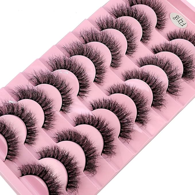 HBZGTLAD New 10 Pairs 3D Mink Lashes False Eyelashes Handmade Wispy Fluffy Long Lashes Natural Eye Makeup Tools Eye Lashes(Fly-18)