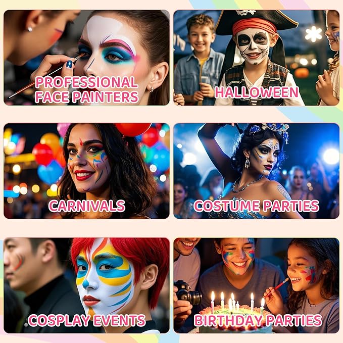 Professional Face Painting Kit for Kids,12X10gm Water Based Split Cake Face Paint with Stencil & Brushes,Hypoallergenic & Non-Toxic,Gift for Birthday Parties/Halloween/Carnival