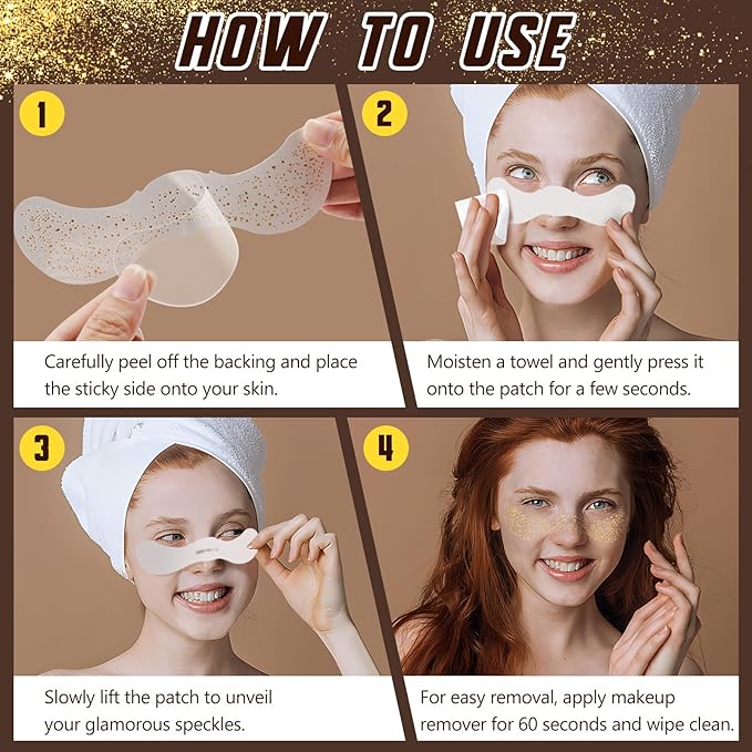Glitter Freckles Face Tattoo, Gold Face Makeup Patches, Waterproof Face Glitter Speckles Patches for Women Music Parties Halloween Christmas - 10 Sheets