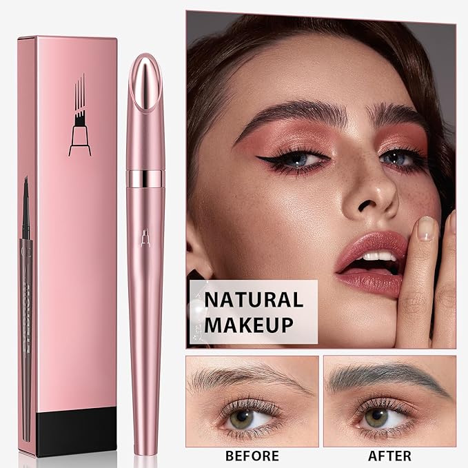 2024 New Magic Eyebrow Pencil, 3D Waterproof Microblading Eyebrow Pencil Contouring Pen, Long-Lasting Natural Fine Stroke Eyebrow Pencil with 4 Micro-Fork Tip for women Makeup (2, Gray)