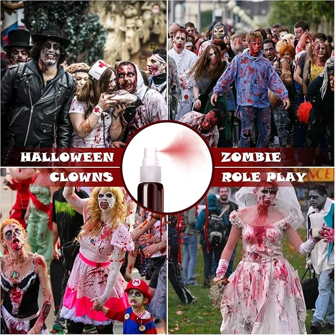 Halloween Fake Blood Makeup Kit - Realistic Washable Fake Blood Spray for Face, Body & Clothes - Vampire, Zombie & Monster Cosplay Effects