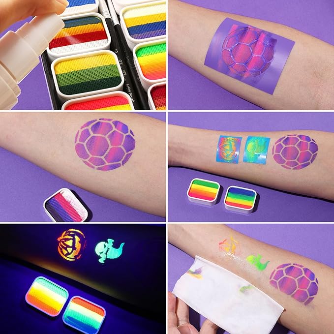 39 Colors Face Paint Kit For Kids: Professional Face Painting Kit with 6 Stencils and 13 Brushes - Water Activated Facepaint Makeup Kit - Non Toxic Face Paint for Halloween and Christmas