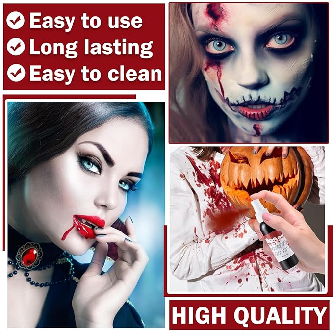 Fake Blood Spray Realistic Washable Fake Blood Cream Black Stipple Sponge,Halloween Fake Blood Makeup Kit for Blood Splatter Clothes Zombie Vampire Sfx Cosplay