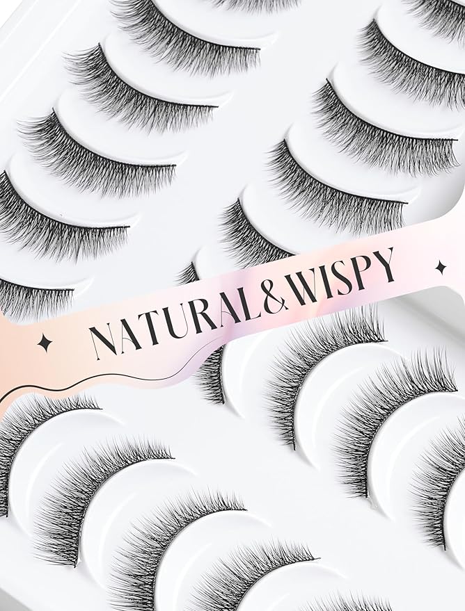 Natural Lashes Short Lashes Natural Eyelashes Natural Look False Eyelashes Wispy Lashes for Samll Eyes Fake Eyelashes 10 Pairs 10mm Bluebell
