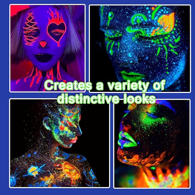 Glow in the Dark Face & Body Paint Set - 6 Colors, Professional Kit for Party, Cosplay, Blacklight Glow SFX Makeup, 10 ml