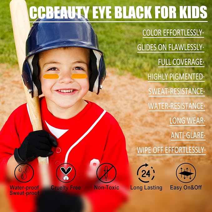 CCBeauty Orange Eye Black Baseball, Face Body Paint Stick Oil, EyeBlack Colors for Sports Softball Football, Hypoallergenic Kids Face Painting Kit for Halloween Stage Cosplay Costume Party