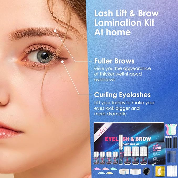 4 In 1 Lash Lift Kit & Brow Lamination Kit with Black Color, Eyelash Perm Kit at Home for Beginner, Salon-Quality Lash Curling with Detailed Instruction, Safe and Effective Result, Lasts For 6-8 Weeks