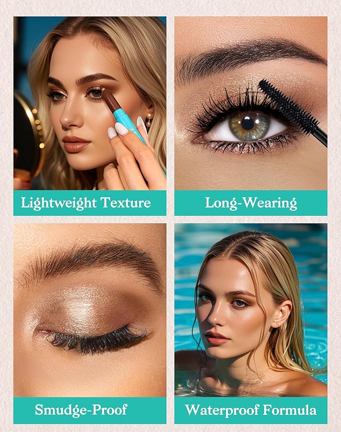KIMUSE Eyeshadow Stick + Liquid Mascara Kit, Lightweight, Long Lasting, Crease-Proof, Smudge-Proof Eye Makeup Set