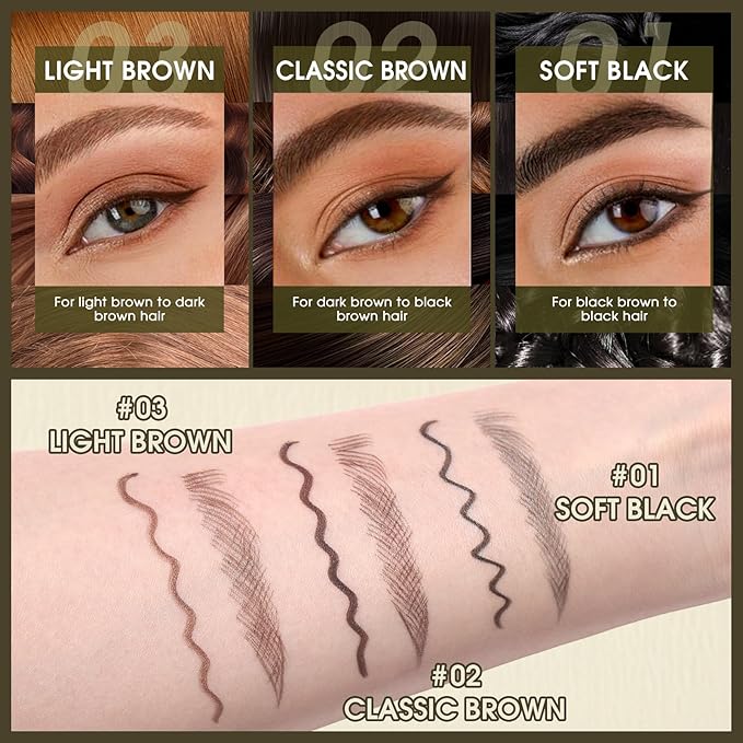 UCANBE Eyebrow Pen, Dual-Ended Eyebrow Pencil with 4-Fork-Tip & Gel Eyeliner for Women, Eye Brow Pen with Gel Eyeliner Pencil, Microblading Eyebrow Pencils with Hair Like Strokes, Light Brown