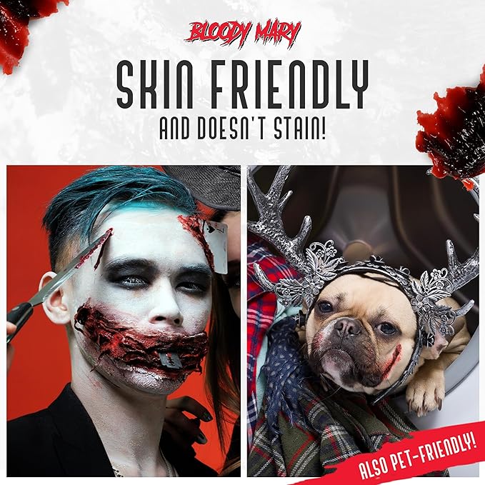 Bloody Mary Fake Scab Blood Make Up Body Paint - for Cosplay, Horror Costume, Theater Blood, Vampire Accessories, Scary Things - Skin Friendly Washable Looks Realistic Thick Blood