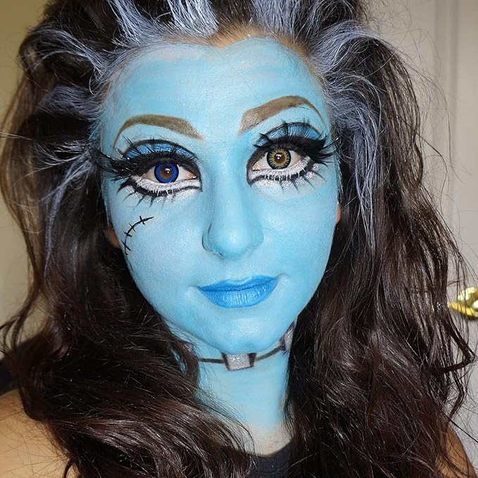 CCbeauty Light Blue Face Paint Stick,Face Painting Kit,Non Toxic SFX Makeup For Avatar Corpse Bride Halloween Costume Cosplay,Professional FX Body Paint,Full Coverage Foundation With Makeup Sponge
