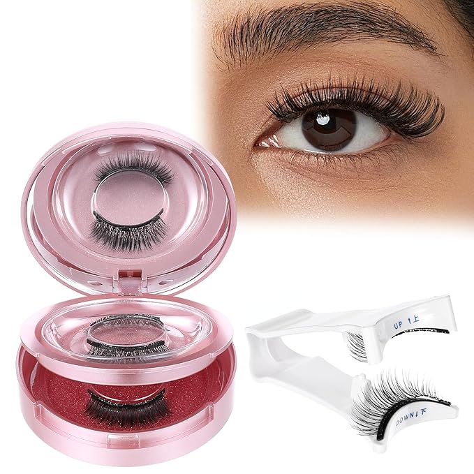 Natural Look Magnetic Eyelashes Kit 2 Pairs Double Sided Reusable Soft Magnetic Lashes with Applicator Mirror No Glue No Eyeliner Easy to Wear Remove Eyelash Applicator Tool Kit