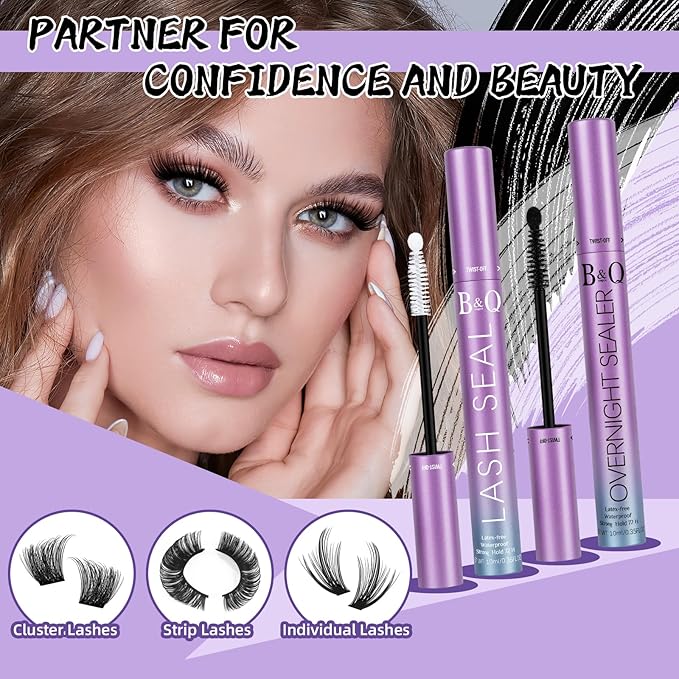 B&Q LASH Lash Seal 10ml Overnighter Lash Sealer for Cluster Lashes Waterproof Lash Sealant for Eyelash Extension Lash Extension Sealant Long Lasting Lock the Lash Bond (Black Seal 10ml)