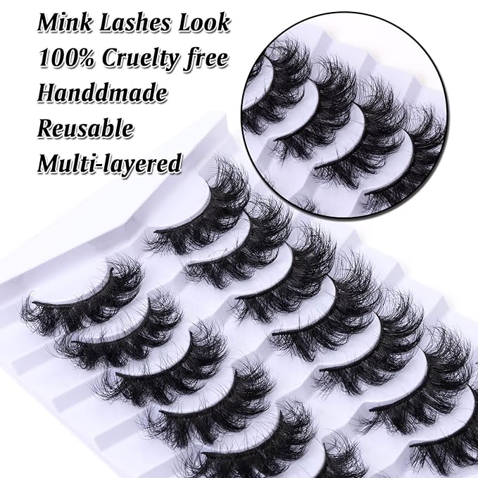 Fluffy Long False Eyelashes Wispy 3D Faux Mink Lashes Pack Thick Fake Eye Lashes Strip - 7 Pairs, Z87