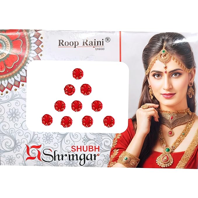 Goddess Round Red Bindi Tattoo Stickers Adhesive Body Jewelry Studded With Rhinestones Indian Daily Use Forehead Bindi Face Jewels Head Accessory Bridal (Design 1)