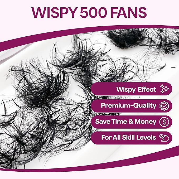 500 Wispy Promade Fans - 5D 7D 9D, C CC D Curl, 0.05-0.07mm Thickness, 9-16mm Length - Wispy Lashes Handmade Premade Lash Fans Loose Spike Premade Fans Eyelash Extensions (7D-0.07-C 15mm)
