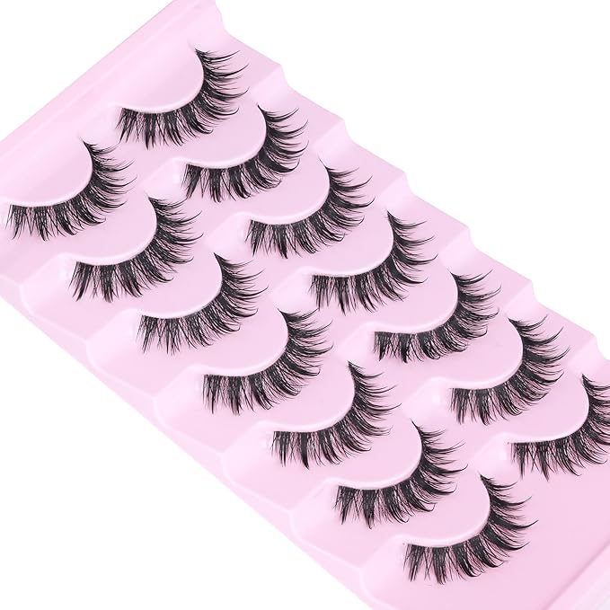EYDEVRO Manga Lashes Wispy False Eyelashes 3D Spiky Lashes Natural Clear Band Lashes Korean Chinese Japanese Anime Lashes Fake Lashes Strip Lashes 7 Pairs Pack