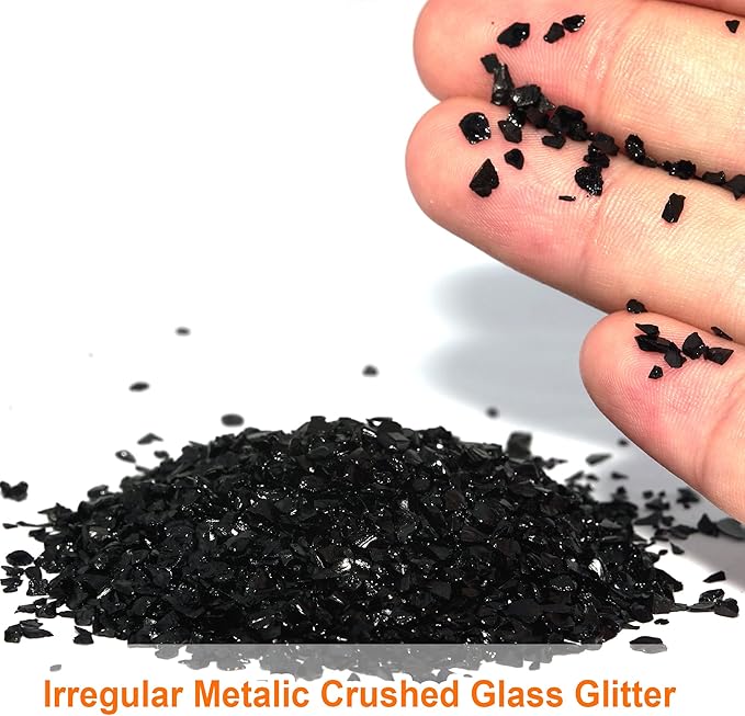 Black Broken Crushed Glass Glitter, 100g/3.5 Oz Irregular Small Chunky Chips High Luster Craft Sequins Gravel for DIY